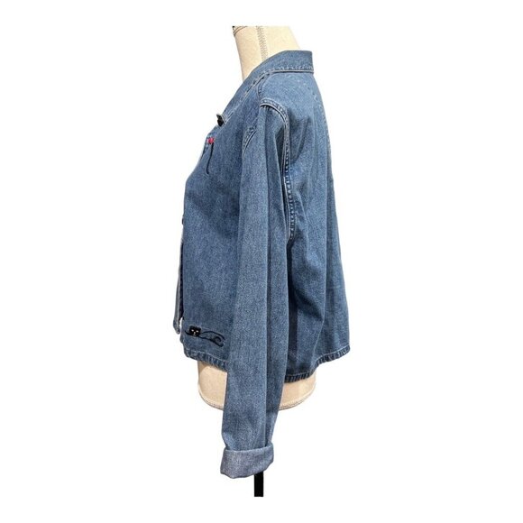 CJ Banks L Denim Shirt Embroidered Cat Kitty‎ Button Down Crazy Cat Lady Casual - Picture 2 of 10